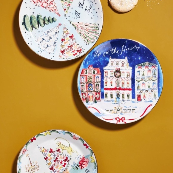 NWT Anthropologie Susannah Garrod set of 3 Tis The Season Dessert Plates - Picture 1 of 4